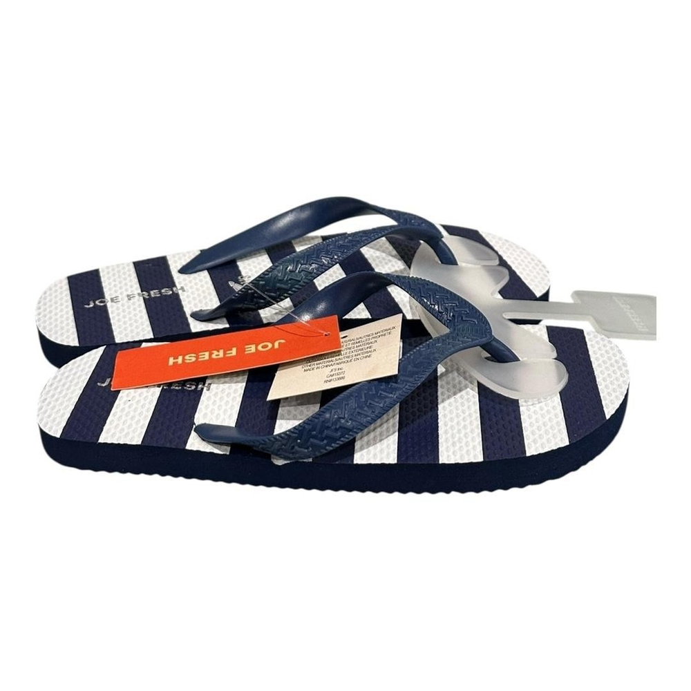 Joe Fresh Flip Flop Sandals Unisex Kids Size 12.5 Blue Stripe Beach Shoes Summer